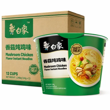 Bai Xiang Umami-Enhanced Classic Shiitake Chicken Soup Flavor Instant Noodles, 12 Buckets (Full Case) 104g*12
