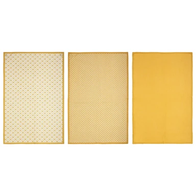 Atmosphera Lot de 3 torchons imprimés jaune ocre - 45 x 70 cm