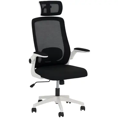 HOMCOM Executive Office Chair, Ergonomic Mesh High Back Desk Chair with Flip-up Armrest, Adjustable Lumbar Support, Rotatable Headrest, Black