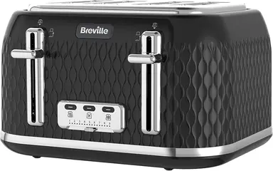 Breville Curve 4 Slice Toaster, High-Lift, Wide Slots, Textured, Black & Silver Chrome - VTT786