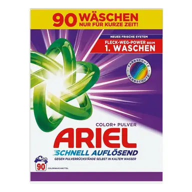 Ariel Waschmittel Color+ Colorwaschmittel, Pulver, schnell auflösend, 4,95kg Waschladungen 90