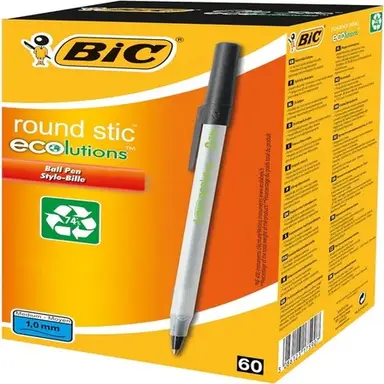 BIC Ecolutions Medium Ballpoint Pen Black， Pack of 60