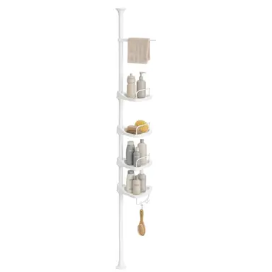 JOYFURNOS  Badkamer opbergrek, verstelbaar 4-laags hoekrek voor de douche, organiser voor de badkamer, wit
