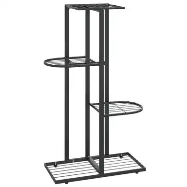 MINGHOU 4-Tier 5-Pot Plant Stand with Black Metal Flower Rack Space-Saving Indoor Outdoor Plant Holder for Home Balcony Garden