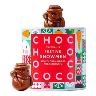 Chococo 47% Colombian Milk Chocolate Christmas Mini Snowmen Tube 100g