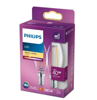 Philips Light Bulb LED Candle Filament Screw E14 Warm White 40W Non-Dimmable