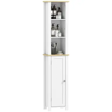 kleankin Slim Bathroom Storage Unit with Open Compartment, Bathroom Storage Cabinet with Adjustable Shelf, 34 x 23 x 165 cm, White