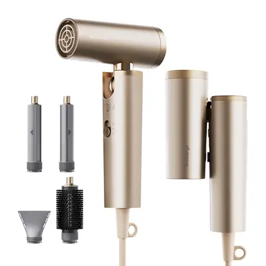 Uniorange H16 Mini klappbarer Hochgeschwindigkeits-Haartrockner, Motor mit 110.000 U/min, Plasma-Pflege mit 1 Milliarde+ Ionen, inkl. 4 Stylingdüsen, Gold