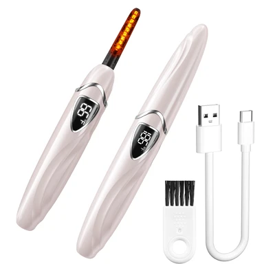 Sunluxy S600 Pink Electrothermal Eyelash Curler, Natural Curling Long-Lasting Shaping, LED Temperature and Battery Display, Smart Safe Automatic Power-Off, Rechargeable Portable Eyelash Curler