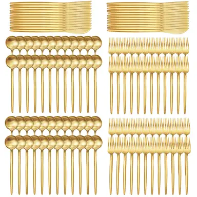 HUIKAILI 48-teiliges Besteck-Set in Gold/Schwarz für 12 Personen – Edelstahl-Besteckset (Messer, Gabeln, Löffel) für Zuhause, Küche, Restaurant und Hotel – Spülmaschinenfest | Besteck