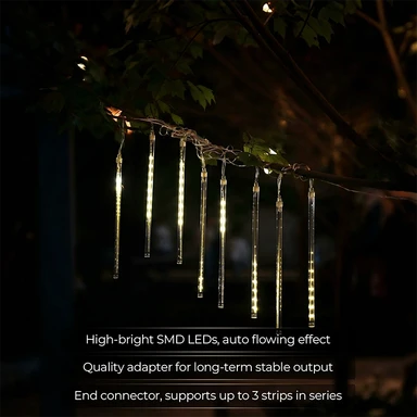 M.TK Vallende Regen LED-lichtslinger met 15 buizen, 720 LED's, waterdicht, sneeuwval-ijspegel kerstverlichting (warm wit)
