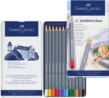 Faber-Castell Creative Studio Goldfaber Aqua Watercolour Pencil, Tin of 12 Pencils
