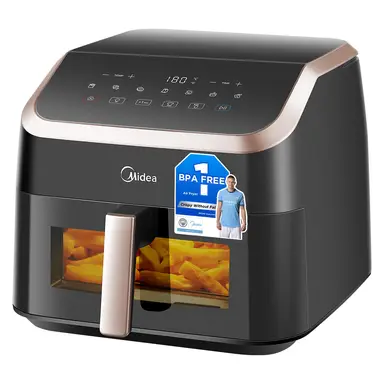 Midea Air Fryer with See-Thru Window - 8.5 L, 8-in-1, Heatexpress Rapid Air Technology, Uses No Oil, Max Crisp, Non-Stick, Flexible Heating +1 Minute Button, Dishwasher Safe, MF-CY85K