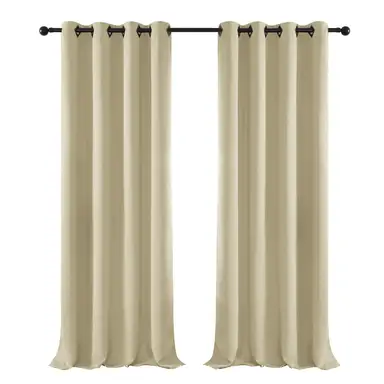 Deconovo Blackout Plain Fabric 8 Black Square Grommet No Tie Curtain, 2Pcs W132xL214 Deep Beige