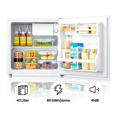 Comfee RCD50WH2(E) Mini-Kühlschrank / 43L Kühltasche mit Eisteil / Kleiner Kühlschrank für Zimmer und Büro / Schnelle Kühlung im Kühltasche / Temperaturregelung / Verstellbare Füße / 80 kWh / Jahr / Weiß [Energieeffizienzklasse E]