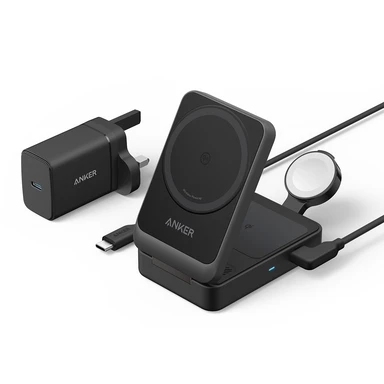Anker MagGo kabelloses Ladegerät (15 W, klappbar, 3-in-1, schwarz)