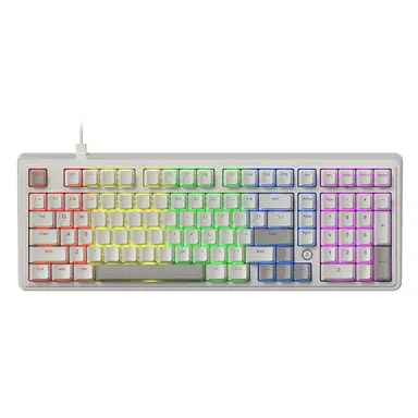 AJAZZ AK980 98% Wired Mechanical Keyboard, QWERTY US layout, Gasket Mount, Rainbow Backlight - Hot-Swap Support- Red Switch - White&Gray
