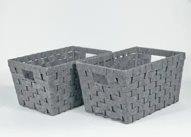 KEVAHOME SET OF 2 FELT WOVEN LARGE STORAGE BASKETS-GREY 15x11x8.25"H