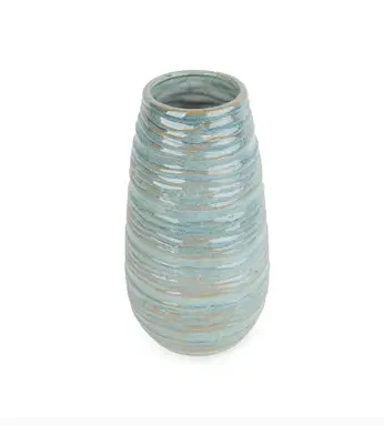 Candlelight Vase Ridged Glazed Blue H:28cm