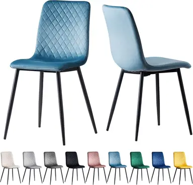 mcc direct Set of 2 Designer Velvet Fabric Dining Chairs Metal Legs Lexi Chairs (Light Blue)