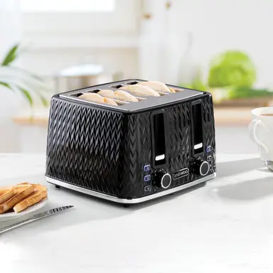 DAEWOO Argyle 4 Slice Toaster, Wide Slots, Black - SDA1863GE
