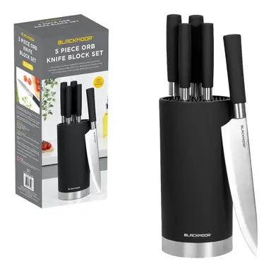 BLACKMOOR Orb Brushed Steel Knife Block - Black