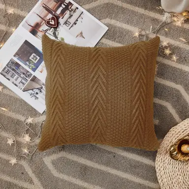 MEROPE, Acrylic Knit/Herringbone Cushion Cover, 50x50cm, brown, 1pack