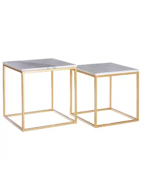 Interiors by Premier Side Tables Avantis Square Gold Finish/White Marble Top 2pcs