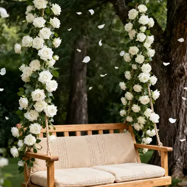 Wei's Moment 3er-Set (2 Meter) künstliche Blumengirlande, dekorative Rosengirlande, Hochzeit, weiße Kunstblumen, Girlande, Pfingstrosengirlande, Seidenblumen, hängende Girlande für Hochzeit, Garten, Wand