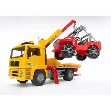 Bruder 02750 - Man TGA Abschlepp-LKW mit Geländewagen - 1:16 Abschleppwagen, Abschlepper, Fahrzeug, LKW, Auto, Jeep, Werkstatt, Geländewagen