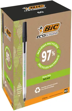 Bic Ecolutions Medium Ballpoint Pen Black, Pack of 60