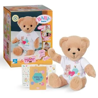 Baby Born singender Teddy - Plüschbär mit Soundfunktion & weißem Strampler - bewegliche Arme & Beine - geeignet für Kinder ab 18 Monaten - singt 5 deutsche Lieder aus der Serie
