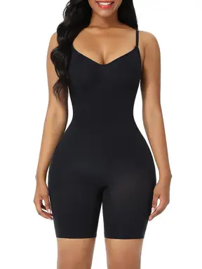 Feelingirl Tummy Control Seamless Mid-Thigh Bodysuit Butt Lifter Shapewear for Women M/L Black, Couple Gift Perfect Gift