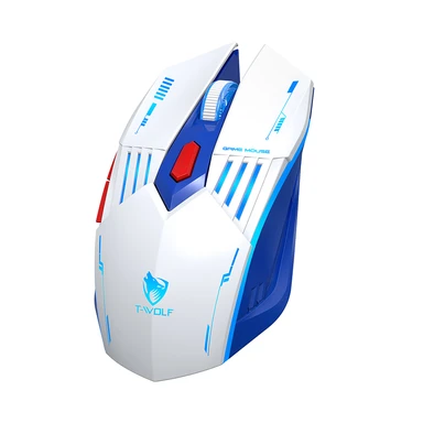 Rexsun X7 Souris gaming tri-mode 2,4 GHz + Bluetooth + Filaire - Blanc/Bleu