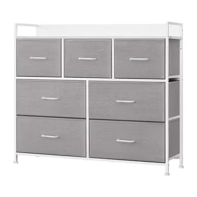 Ochama x SONGMICS Chest of Drawers, Dresser, Bedroom Furniture, Metal Frame, 7 Drawers, Modern, Dove Grey and Cloud White