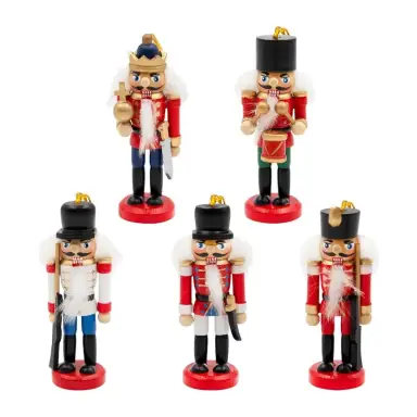 Christmas Workshop Hanging Wooden Nutcracker Ornaments Red 5 Pieces