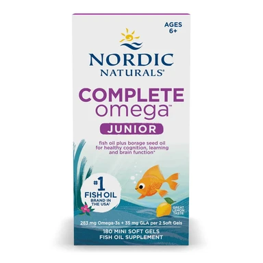 Nordic Naturals Complete Omega Junior for Kids Heart & Brain Support 283mg Lemon Softgels Flavour - 180 Mini Softgels