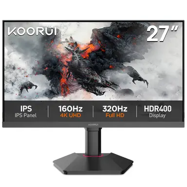 KOORUI G2741L Monitor 27 Inch IPS UHD 160Hz FHD 320Hz HDR400 2x HDMI2.1 DP1.4 Audio