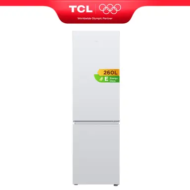 TCL RF338BWE0DE Kühl-Gefrierkombination, Kühlkapazität 187 l, Gefrierkapazität 73 l, 55 cm kompakte Größe, Frischzone, Umstellbare Tür, Verstellbare Standfüße [Energieeffizienzklasse E]