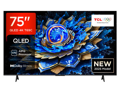 TCL 75T69C 75 Zoll QLED, Direct LED, 4K HDR, Smart Google TV Dolby Vision & Atmos, Game Master, Motion Clarity, Google Assistant & Alexa