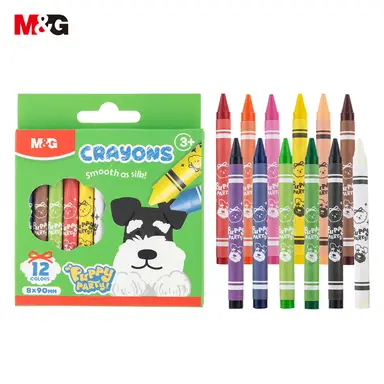 M&G Puppy Party Crayons, 12 Colors, Pre-Sharpened Round Non-Toxic Coloring Crayons for Kids, Preschool Classroom Supplies, Gifts for Ages 3+