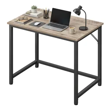 SONGMICSHOME Schreibtisch, kleiner Computertisch, Bürotisch, für Arbeitszimmer, Schlafzimmer, Metallgestell, greige-schwarz
