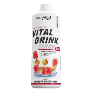 Best Body Nutrition Vitaldrink ZEROP – Erdbeer-Rhabarber, zuckerfreies Getränkekonzentrat – 1:80 ergibt 80 Liter Fertiggetränk, 1000 ml