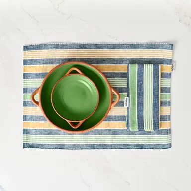 Dexam Placemat & Napkin Set Sintra Striped 100% Cotton Green/Yellow