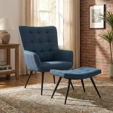 Accent Chair & Footstool Katelyn Denim Blue
