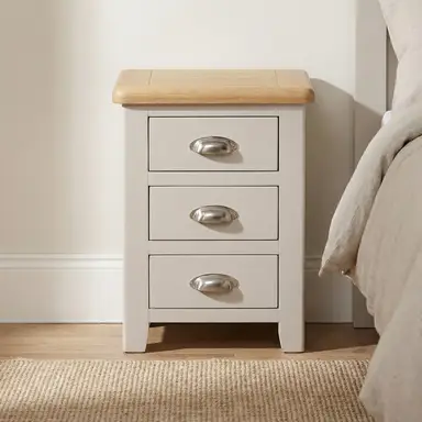 Bedside Table Windermere 3 Drawers Oak Top Grey/Natural