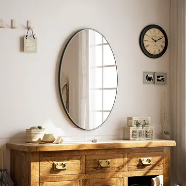 Melodieux Oval Wall Mirror 61x91cm Black Circle Hanging Wall Home Decorative Wall Mounted Vanity Mirror for Bathroom Living Room Hallway