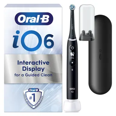 Oral-B iO6 Adult Electric Toothbrushes, 1 Toothbrush Head, 5 Modes with Teeth Whitening, UK 2 Pin Plug, Travel Case, Black Lava