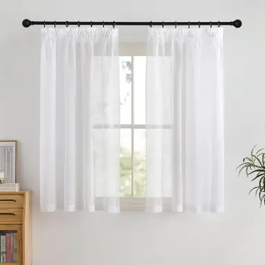 PONY DANCE Transparente Vorhänge Leinenoptik Bleistiftfalten, 2 Paneele B140 x L145 cm, Weiß