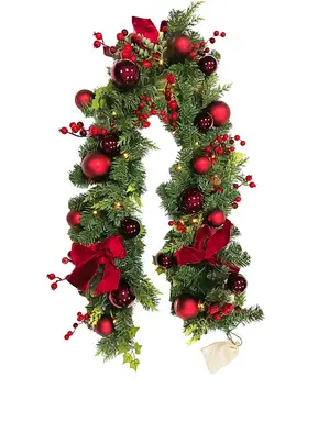 Guirlande de Luxe 180cm Pré-Illuminée avec 30 LEDs Blanc Chaud, Câble Vert, IP44 Extérieur, Boîtier à Piles avec Minuterie, Câble d’Alimentation 50cm, Espacement des Ampoules 5’’ (Piles non incluses)